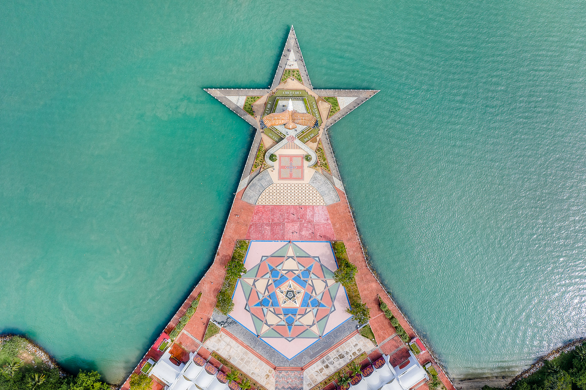 An overhead shot of Dataran Lang Eagle Square in Langkawi Malaysia